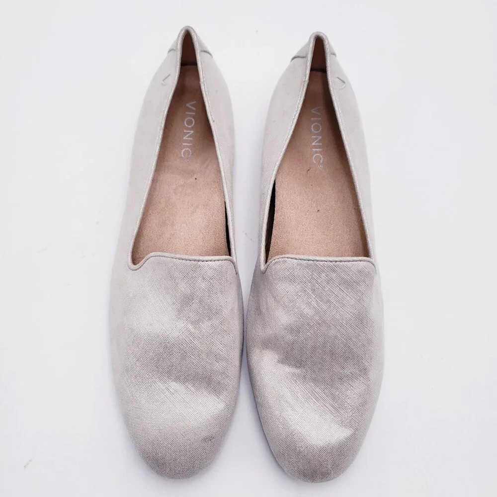 Vionic Willa‎ II Loafer Slip On Comfort Flat Silver Metallic Womens Size 11